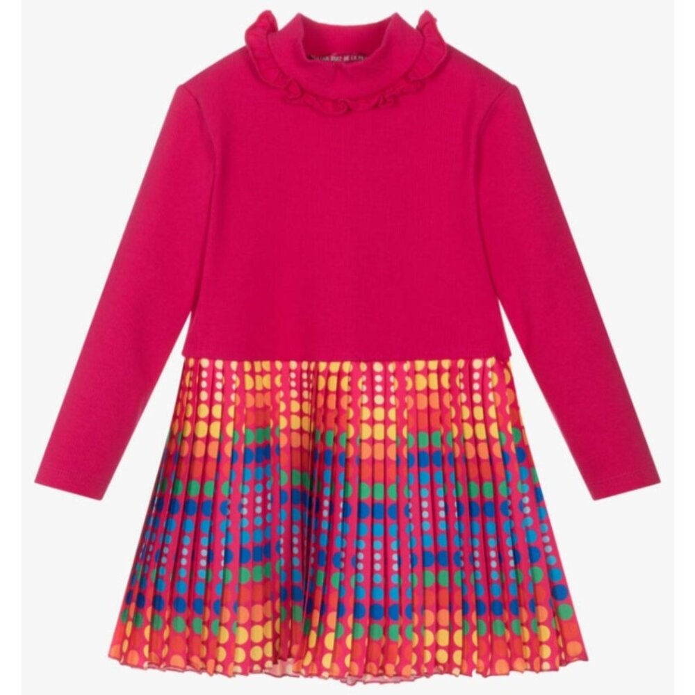 Agatha Ruiz de la Prada Girls Pink Cotton Jersey & Pleated Satin Dress